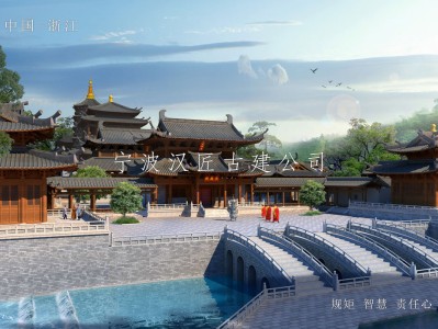 余姚寺院重建规划设计方案鸟瞰图—积福禅寺